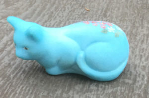 handpainted mosser reclining cat - blue satin