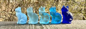 Blue Mosser Glass sitting cats