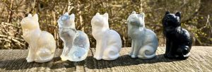 Clear, white, black and gray Mosser glass cats