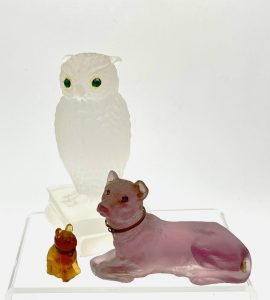 Animal figurines with rhinestone eyes, early to mid 20th century.
