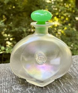 Steuben glass perfume bottle with jade stopper.